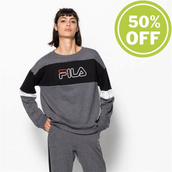 Fila Tiddly Crew Longsleeve Er Women's Sweatshirts - Grey/Black,NZ 194-78302